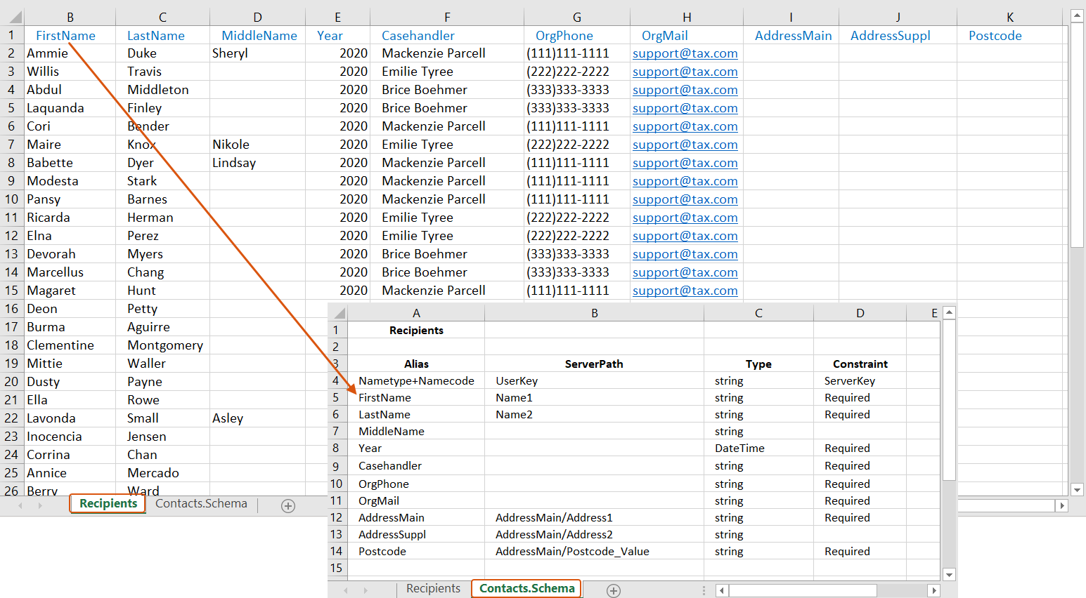 Recipient list in Excel